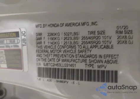 2020 Acura Rdx A-Spec Package from USA, damaged, VIN 5J8TC2H63LL031451